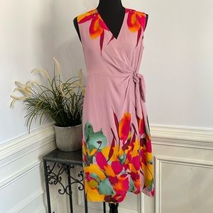 Sleeveless Pink Floral Wrap Dress with Side Tie Size XSP Should Fit Small